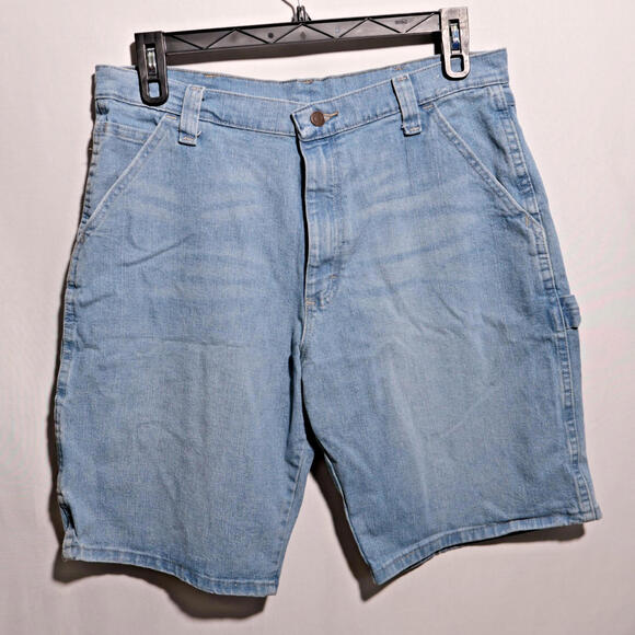 Vintage Y2K 2000s Wrangler Hero Baggy Carpenter Shorts Denim Light Wash 34 Waist - Picture 1 of 6